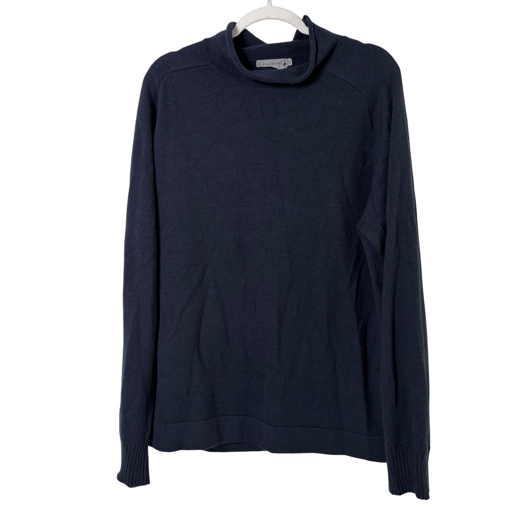 Smartwool Mock Neck Sweater Mens L Navy Blue 100% Merino Wool Outdoor Gorpcore